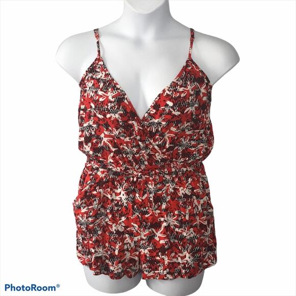 Banana Republic Shorts Romper Faux Wrap Red and Black Floral size Small - Picture 2 of 16